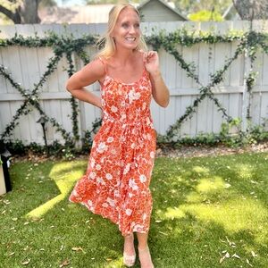 Apricot Floral Midi Dress